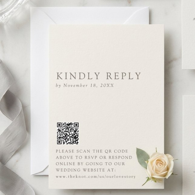 Tarjeta De Confirmación De Asistencia Minimalist Wedding Reply Online QR Code Taupe (Subido por el creador)