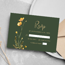 Tarjeta De Confirmación De Asistencia Minimalista Boda de flor silvestre verde moderno r