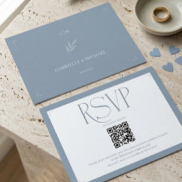 Tarjeta De Confirmación De Asistencia Minimalista Monograma Elegante Boda Azul Polvorien