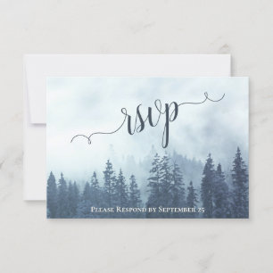 Tarjeta De Confirmación De Asistencia Misty Pines Rustic Blue Forest Boda