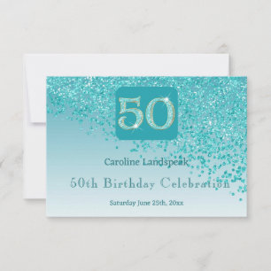 Tarjeta De Confirmación De Asistencia Moda 50 Cumpleaños Purpurina Azul Verde azulado RS