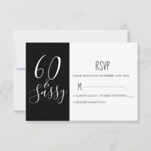 Tarjeta De Confirmación De Asistencia Moda 60 Sassy Black White 60 cumpleaños