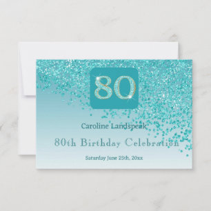 Tarjeta De Confirmación De Asistencia Moda 80 Cumpleaños Purpurina Azul Verde azulado RS