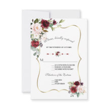 Moda acuarela Borgoña Rubor Floral Gold Boda