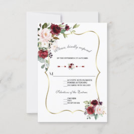 Tarjeta De Confirmación De Asistencia Moda acuarela Borgoña Rubor Floral Gold Boda