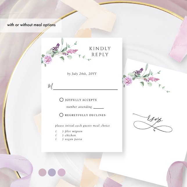 Tarjeta De Confirmación De Asistencia Moda Alegre Pastel Floral con o sin comidas (Subido por el creador)