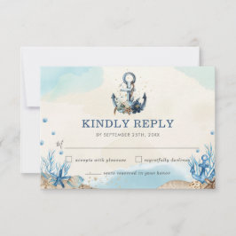 Tarjeta De Confirmación De Asistencia Moda Anchor Náutico Playa Boda moderno