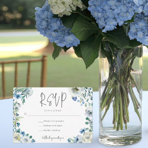 Tarjeta De Confirmación De Asistencia Moda Azul Floral Blanco Boda Jardín