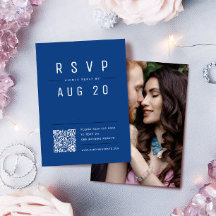 Tarjeta De Confirmación De Asistencia Moda Azul Moderno Simple Typografía Código QR
