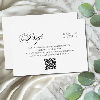 Tarjeta De Confirmación De Asistencia Moda Boda de código QR manuscrito romántico blanco