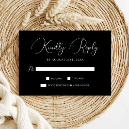 Tarjeta De Confirmación De Asistencia Moda Boda de guiones de caligrafía blanca negra