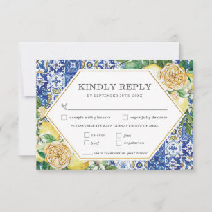 Tarjeta De Confirmación De Asistencia Moda Boda floral de limón Comida Elección Mosaico