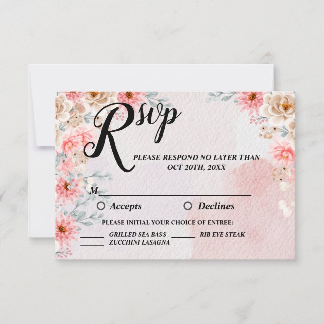 Tarjeta De Confirmación De Asistencia Moda Boda Floral Rosa (Anverso)