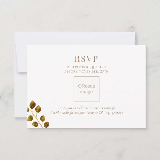 Tarjeta De Confirmación De Asistencia Moda boda Monograma QRcode (Anverso)