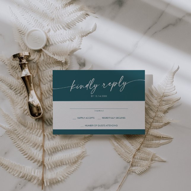 Tarjeta De Confirmación De Asistencia Moda Boho Boda simple azul Verde azulado (Subido por el creador)