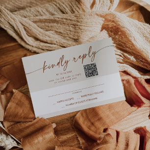 Tarjeta De Confirmación De Asistencia Moda Boho Cream Mail In y QR Code