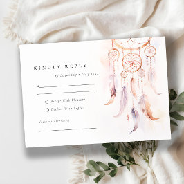 Tarjeta De Confirmación De Asistencia Moda Boho Feather Dreamcatcher Watercolor Boda