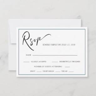 Tarjeta De Confirmación De Asistencia Moda caligrafía moderna Boda azul Verde azulado