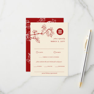Tarjeta De Confirmación De Asistencia Moda de Bodas asiáticos de flores de plumas/plumas