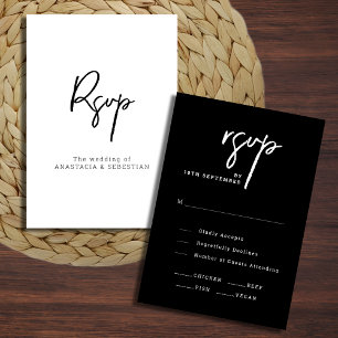 Tarjeta De Confirmación De Asistencia Moda de guiones elegantes Boda blanco y negro