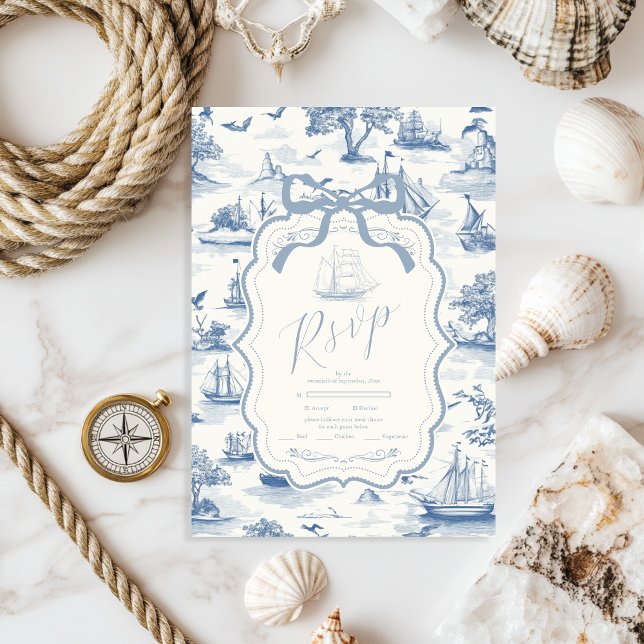 Tarjeta De Confirmación De Asistencia Moda de la tela Boda Nautical Bow (Subido por el creador)