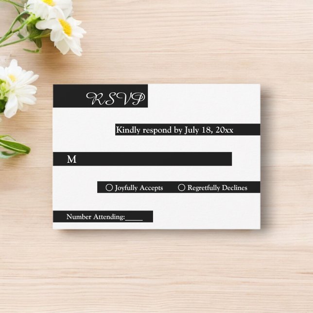 Tarjeta De Confirmación De Asistencia Moda Elegante Boda Moderno Blanco Y Negro (Subido por el creador)