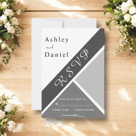 Tarjeta De Confirmación De Asistencia Moda elegante Boda moderno negro y gris blanco