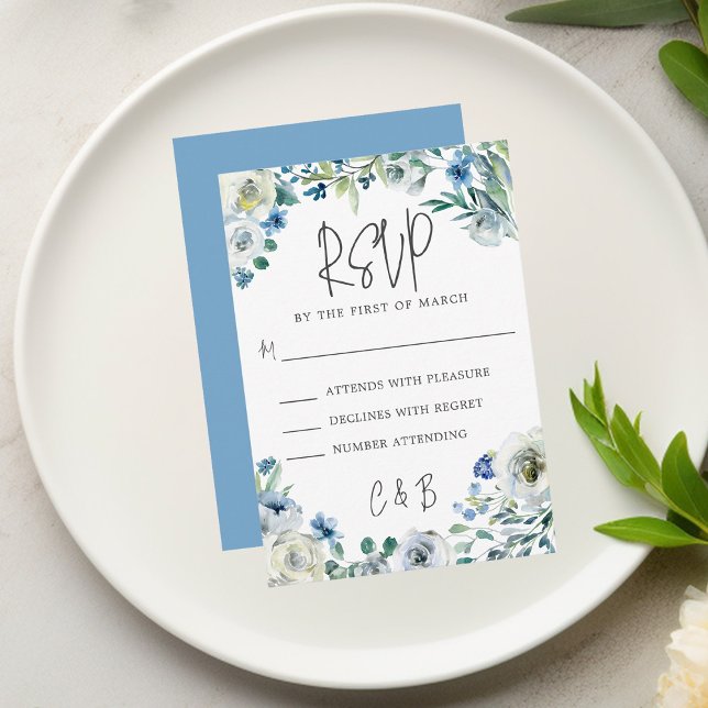 Tarjeta De Confirmación De Asistencia Moda Floral Azul Boda Primavera (Subido por el creador)
