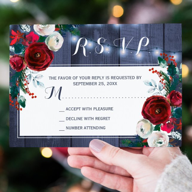 Tarjeta De Confirmación De Asistencia Moda floral borgoña rústica de invierno (Subido por el creador)