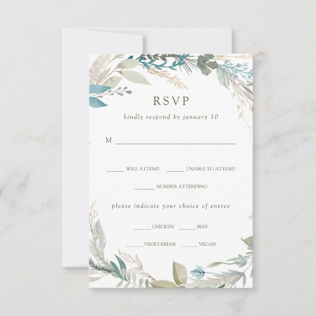 Tarjeta De Confirmación De Asistencia Moda Foliage | Elección de la comida del boda (Anverso)