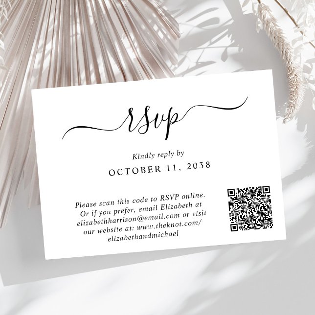 Tarjeta De Confirmación De Asistencia Moda Foto Boda de código QR (Input your wedding website address to create a QR code for guests to scan to RSVP online)