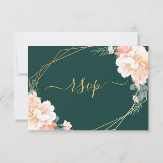 Tarjeta De Confirmación De Asistencia Moda Gold Emerald Green Rubor Peach Floral Boda