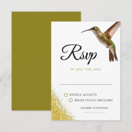 Tarjeta De Confirmación De Asistencia Moda Green Hummingbird y Gold Dust Boda