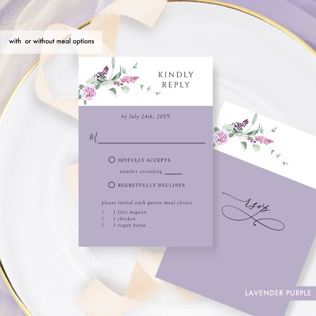 Tarjeta De Confirmación De Asistencia Moda Lavanda Pastel Floral con o sin comidas (Subido por el creador)