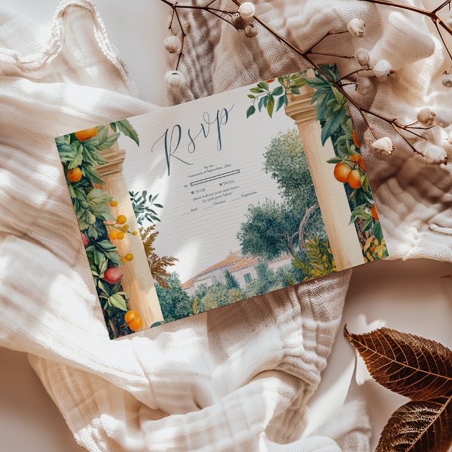 Tarjeta De Confirmación De Asistencia Moda Lemon Boda de verano mediterráneo (Subido por el creador)