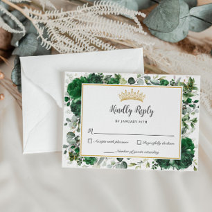 Tarjeta De Confirmación De Asistencia Moda Mariposas Florales Verdes Quinceañera