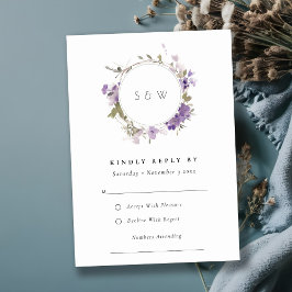 Tarjeta De Confirmación De Asistencia Moda Meadow Lilac Floral Wreath Boda