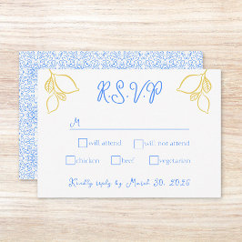 Tarjeta De Confirmación De Asistencia Moda Mediterráneo Lemon Blue Tile Boda italiano