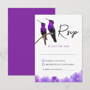 Tarjeta De Confirmación De Asistencia Moda Morado Hummingbirds y Petales Boda