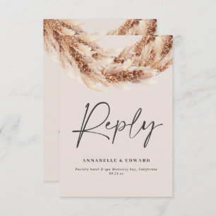 Tarjeta De Confirmación De Asistencia Moda negra moderna pampas rústica boda de hierba R