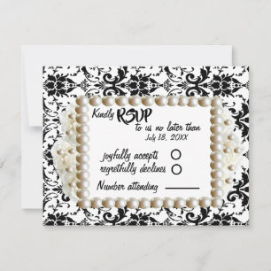 Tarjeta De Confirmación De Asistencia Moda Negro $ Blanco Damask Pearl Boda