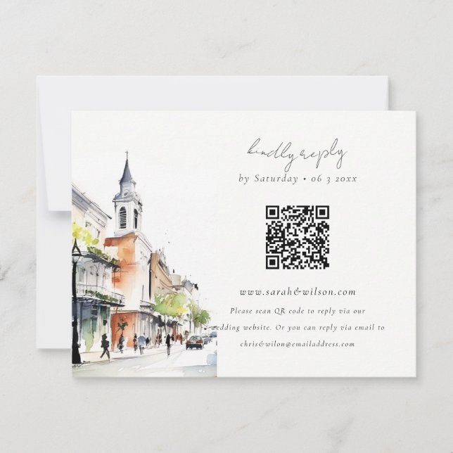 Tarjeta De Confirmación De Asistencia Moda Nueva Orleans Louisiana QR Boda de código (Anverso)