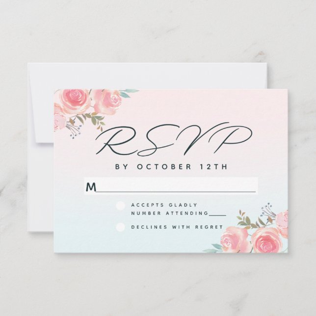Tarjeta De Confirmación De Asistencia Moda Ombre Rosa Boda Floral Jardín Francés (Anverso)