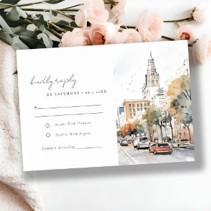 Tarjeta De Confirmación De Asistencia Moda Orlando Florida Skyline Watercolor Boda