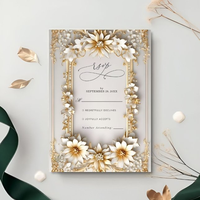 Tarjeta De Confirmación De Asistencia Moda Ornate floral Boda de estilo amarillo (Subido por el creador)