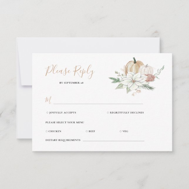 Tarjeta De Confirmación De Asistencia Moda otoño moderno calabaza otoño elegante boda (Anverso)