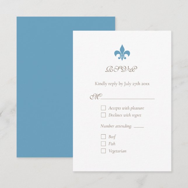 Tarjeta De Confirmación De Asistencia Moda Regency French Blue Fleur de Lis (Anverso / Reverso)