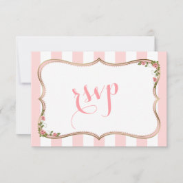 Tarjeta De Confirmación De Asistencia Moda Rubor Stripes Gold Floral WeddingRSVP