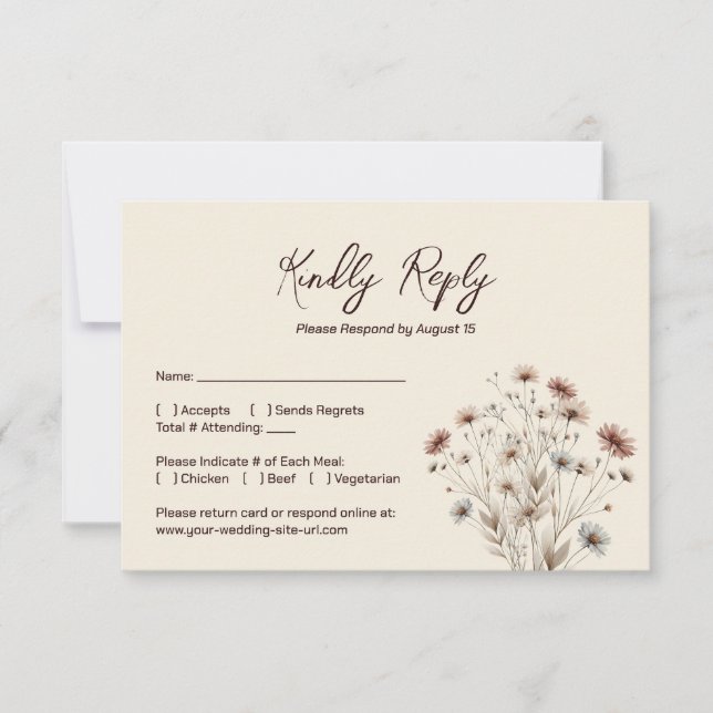 Tarjeta De Confirmación De Asistencia Moda Rustic Boho Wildflowers Boda simple (Anverso)