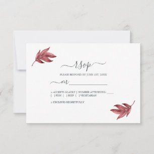 Tarjeta De Confirmación De Asistencia Moda Script Burgundy Leaf Boda mínimo